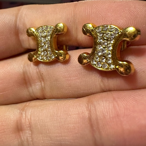 Celine Gold Crystal Metal Buttons Turned into Earring Studs Macadam Triomphe - Picture 11 of 16